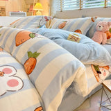 elvesmall  Winter Thickened Warm Flannel Queen Bedding Set Home Textile Cartoon Cute Duvet Cover Sheet Pillowcase 4pcs Luxury Bed Linen Set