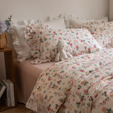 elvesmall  100% Cotton Floral Princess Bedding Set Ruffles Single Queen King Quilt Cover Bed Comforter Set Bed Linen Pillow Shams Bedclothe