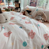 elvesmall Fashion Duvet Cover Set Korean Ins Style 2024 New Flat Sheet Pillowcase No Filler Kids Adult Bedding Set Twin Queen Bed Linen