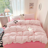 elvesmall Stripe Style Bedding Set Duvet Cover Pillowcase with Bedsheet Soft Bed Linen Sets Four-Piece Set for Home