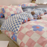 elvesmall Simple Love Heart Bedding Set Girls Floral Duvet Cover Flat Sheet Pillowcase No Filling Soft Polyester Queen Bed Linens