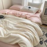 elvesmall Cooling Duvet Cover Single Queen Silky Soft, Solid Color Bedding Set, 4 Pcs Set(1 Comforter Cover + 1 Flat Sheet + 2 Pillowcase)