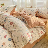 elvesmall Washed Cotton Bedding Cover Set with Pillowcase bed sheet Single Full Size Bed Linen Duvet Cover Set Queen/King Double Size