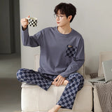 elvesmall  High Quality Men Pajamas Suit Pure Cotton Long Sleeved Autumn Winter Nightcloth Outdoor Male Breathable Fashion Sleepwear Set