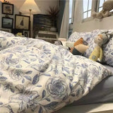 elvesmall Fashion Duvet Cover Set Korean Ins Style 2024 New Flat Sheet Pillowcase No Filler Kids Adult Bedding Set Twin Queen Bed Linen