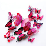 elvesmall  12pcs/set 3D Double-layer Butterfly Wall Stickers with Magnet PVC Butterflies Refrigerator Stickers Home Wedding Christmas Decor
