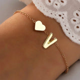 elvesmall 26 English Initial Letter Bracelets for Lovers Women Men DIY Personalized Name Alloy Heart-shaped Bracelets Jewelry Anniversary