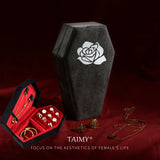 elvesmall Gothic Velvet Jewelry Coffin Shape Ring Necklace Storage Box Logo Custom Display Packaging Case Travel Hip Hop Rap Boxes