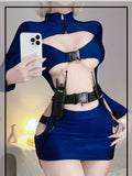 elvesmall   Sexy Open Chest Female Cop Police Officer Uniform Hollow out Policewomen Costume Adult Women Police Cosplay Dress Anime Outfits