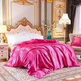 elvesmall Solid Color Bedding Set with Silk Duvet Cover Bed Sheet Pillowcase Luxury Satin Bedsheet King Queen Double Twin Size