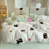 elvesmall Bedding Set 2024 New Four Seasons Super Soft Washed Cotton Towel Embroidery Duvet Cover Four Piece Set - Lucky Cat Series