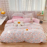 elvesmall 100% High Quality Cotton Bedding Set 1 Duvet Cover 2 Pillowcases Cartoon Sky Blue Flower Pattern Design 16 Sizes,Customizable