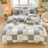elvesmall Plaid Grey 100% Cotton Duvet Cover Set Comfy Simple Style Soft Breathable Textured Durable Bedding for All Seasons Home Decor