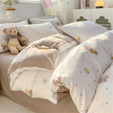 elvesmall  Romantic Bedding Set Washed Cotton Duvet Cover Set Pillowcase Bed Linen Couple Bed Sheets Set Korean Quilt Cover for Boys Girls
