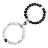 elvesmall Valentines Day Gift 2Pcs/Set Beads Bracelet For Lovers Natural Stone Distance Heart Magnet Couple Bracelets Friendship Fashion Jewelry Gift