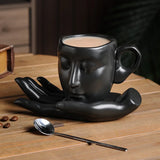 elvesmall  -  260ml Ceramic Face Coffee Cup Dish with Spoon European Character Mug Decor Afternoon Camellia Tea Coffee Cup Breakfast Milk Mug