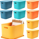 elvesmall 8 Pieces Colorful Storage Bins with Lid and Handle, Plastic Stackable Baskets Desktop Cube Box Storage Bins