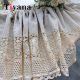 elvesmall Retro Tassels Short Curtains For Kitchen Beige Cotton Linen Lace Half Tulle Curtain Wine Cabinet Door Christmas Decor Curtain