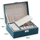 elvesmall 1pcs Double Layer Storage Box Ladies Princess Simple Style Leather Flip Type Jewelry Box Travel Home Portable Jewelry Box