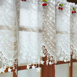 elvesmall  1PC White Lace Red Cherry Short Curtain for Kitchen Window Sheer Drape With Star Bottom Doorway Cabinet Blind #E