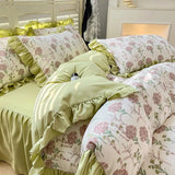 elvesmall  New Fresh Floral Pattern Cotton Girl Heart Duvet Cover Suit Soft Luxury Bedding Set Fashion Dormitory Quilt Cover Pillowcase Kit