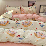 elvesmall Ins Purple Blueberry Four-piece Bedding Set Washed Cotton Double-layer Yarn Literary Quilt Cover Bed Sheet Three-piece Set