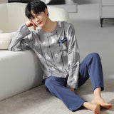 elvesmall  Men Pajamas Suit Pure Cotton Autumn Long Sleeves Breathable Plus-size Sleepwear Male Nightwear Set Spring Winter Gentlemen
