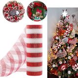 elvesmall 10Yard Christmas Red White Metallic Mesh Ribbon Xmas Tree Candy Cane Decoration Ornament DIY Wreath Bow 2025 New Year Gift 26cm