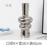 elvesmall  Nordic Creative Irregular Electroplated Silver Gourd-shaped Three-stage Ceramic Vase Decoration Home Decorations