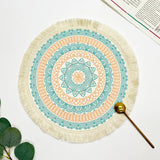 elvesmall New Bohemian Diameter 34cm/16cm Round Insulated Anti-scald Placemat Coaster Kitchen Accessories with Tassels