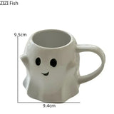 elvesmall Cute Ghost Water Cup Creative Ceramic Mug Afternoon Tea Coffee Cup Breakfast Milk Cup Household Drinking Set Halloween Gift
