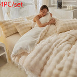 elvesmall  Gradient Plush Bedding Thickened Milk Plush Bed Sheets Duvet Covers Coral Plush Bed Skirts