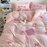 elvesmall Girly Bow-knot Duvet Cover Set Pink Polyester Comforter Cover Soft Quilt Cover Girls Bedroom Decor Bedding Set with 2 Pillowcase