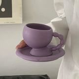 elvesmall  -  160ml Creative Ceramic Coffee Cup Saucer Exquisite Purple Afternoon Camellia Flower Tea Cup Vintage Latte Coffee Mug Milk Mugs