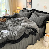 elvesmall Bubble Yarn Seersucker French Style Princess Lace Bedding Set Duvet Cover Set Skirt Sheet Queen For Girl Decor Home