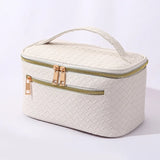 elvesmall PU Leather Cosmetics Bag Large Capacity Makeup Organizers Women Toiletries Organizer Waterproof Female Plaid Storage Makeup Case