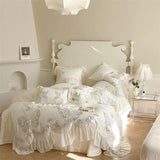 elvesmall  Luxury Princess Wedding Bedding Set 1400TC Egyptian Cotton Butterfly Flowers Embroidery Lace Duvet Cover Bed Sheet Pillowcases