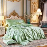 elvesmall Solid Color Bedding Set with Silk Duvet Cover Bed Sheet Pillowcase Luxury Satin Bedsheet King Queen Double Twin Size