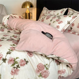 elvesmall New Winter Thickened Milk Velvet Four Piece Set Luxury Fashion Coral Velvet Quilt Cover Soft Bedding Set 220x240cm Home Textiles