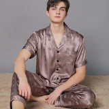 elvesmall  New Typle High Quality Spring Autumn Silk Pajamas Set Men Ice Silk Short Sleeve Large Size Home Wear Suit Male Feel Cool Summer
