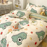 elvesmall  Cute Bear Bedding Set Girls Boys Kids Single Double Size Flat Sheet Duvet Cover Pillowcase Bed Linens White Blue Home Textile