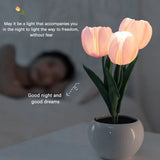 elvesmall Tulip Table Lamp LED Bedside Lamp Simulation Flower Bouquet Bedroom Bedside Romantic Atmosphere Birthday Gift Home Decoration