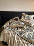 elvesmall  Korean Princess Cotton Bedding Set Retro French Duvet Cover Sets Flower Bed Skirt Bedding 4pcs  Skin-friendly Bedspread Sheets