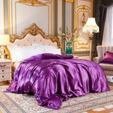 elvesmall Solid Color Bedding Set with Silk Duvet Cover Bed Sheet Pillowcase Luxury Satin Bedsheet King Queen Double Twin Size