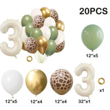 elvesmall 20pcs Jungle Animal Theme Party Sage Green Balloon Caramel Number 0-9 Foil Balloons Happy Birthday Party Baby Shower Decoration