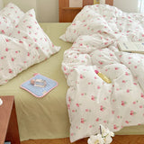 elvesmall Pink/Blue Duvet Cover Twin Double Queen Cute Floral Bedding Set with 1Bed Sheet 2 Pillowcases Ultra Soft Duvet Cover for Girls