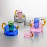 elvesmall Colorful Glass Teapot Mug With Handle High Borosilicate Heat-resistant Boil Water Tea Sets  Kettle  Water Cup Bottle