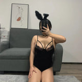 elvesmall  Plus Size Bunny Girl Cosplay Costume Maid Lingerie Rabbit Bodysuit Erotic Outfit women Wrapped Chest Sweet Gift for Girlfriend
