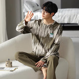 elvesmall  Men Pajamas Suit Pure Cotton Autumn Long Sleeves Breathable Plus-size Sleepwear Male Nightwear Set Spring Winter Gentlemen