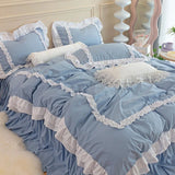 elvesmall Korean Ins Bedding Set, Luxury Quilt Cover, Pillowcase Flat Bed Sheets, Simple Girl Princess Ruffle Home Textiles